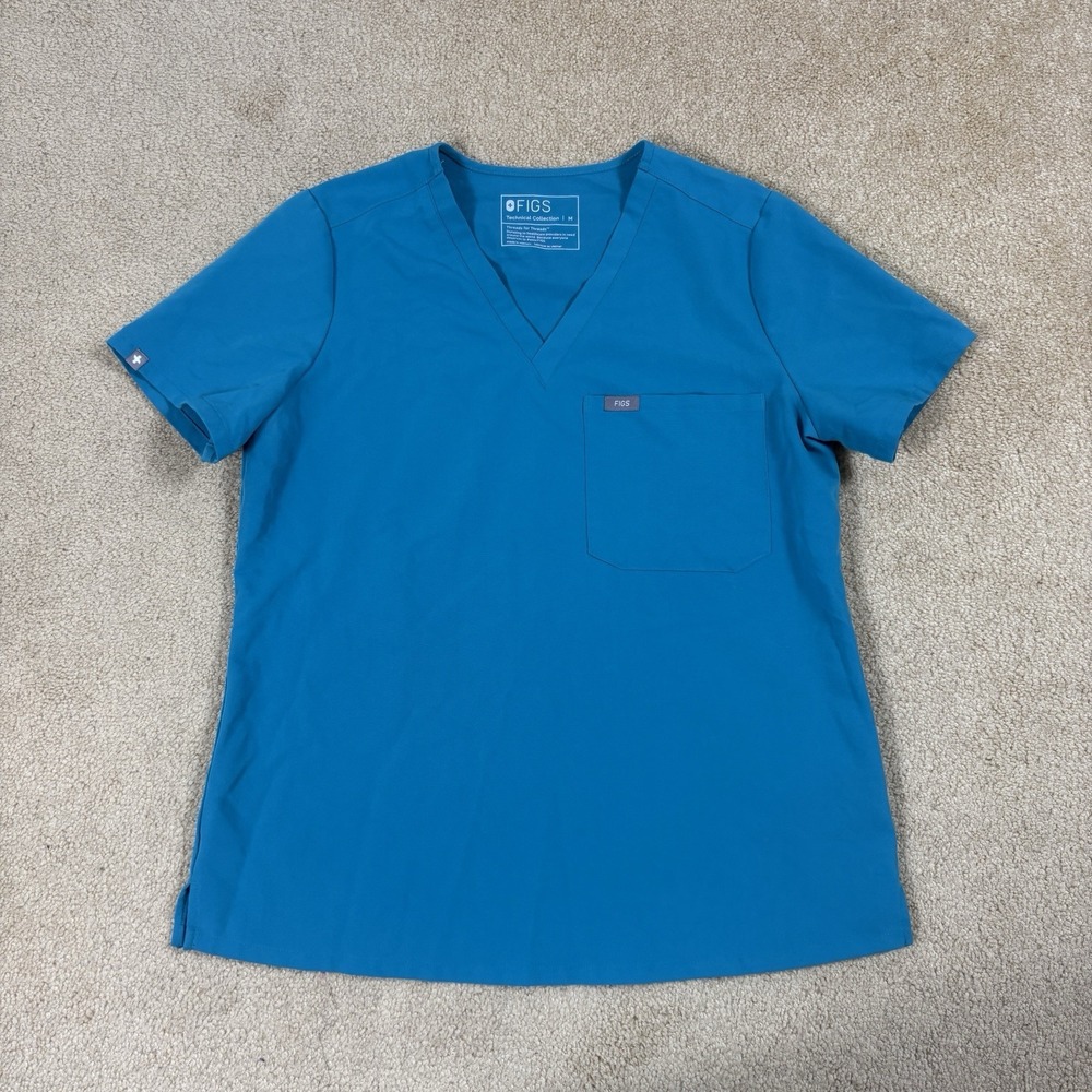 Figs Women's Catarina One-Pocket Scrub Top Teal Blue Size Medium M V Neck